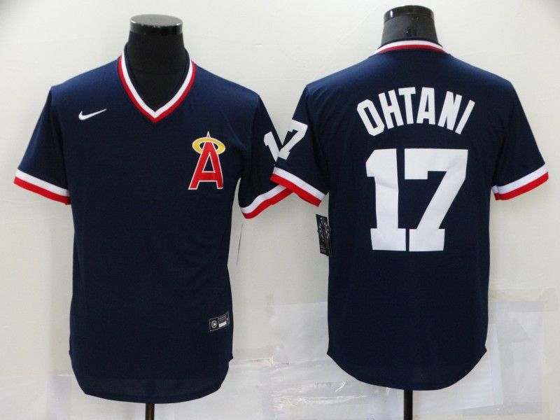 Men Los Angeles Angels 17 Ohtani Blue Throwback 2024 Nike MLB Jersey